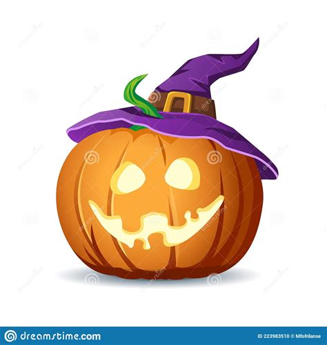 Glowing pumpkin with witch hat